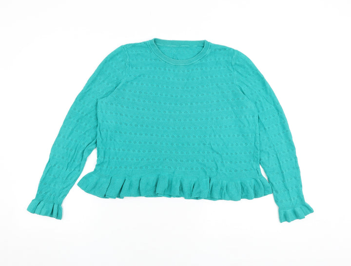 Marks and Spencer Womens Green Crew Neck Viscose Pullover Jumper Size 14