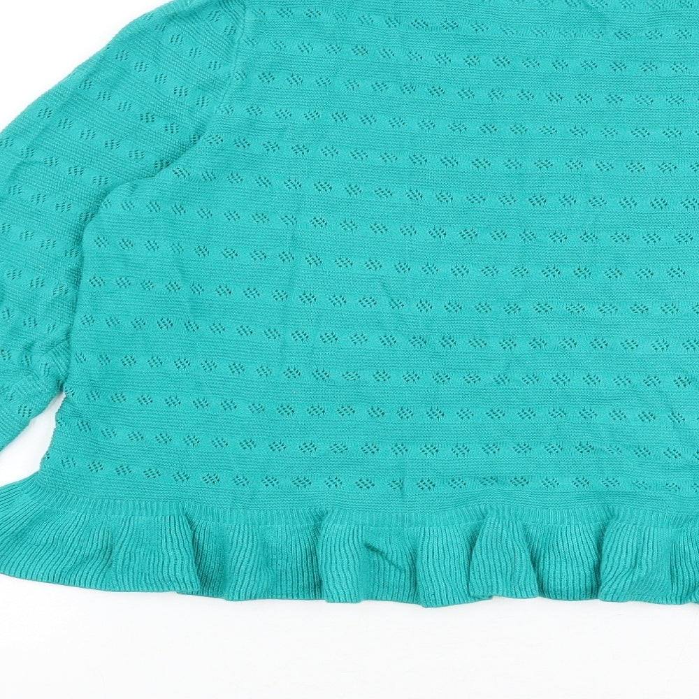 Marks and Spencer Womens Green Crew Neck Viscose Pullover Jumper Size 14