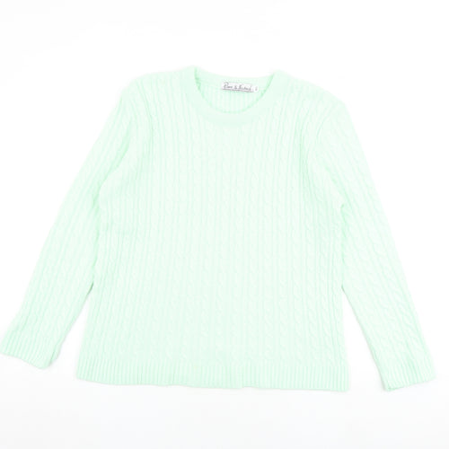 Pure & Natural Womens Green Round Neck Acrylic Pullover Jumper Size M - Size M-L