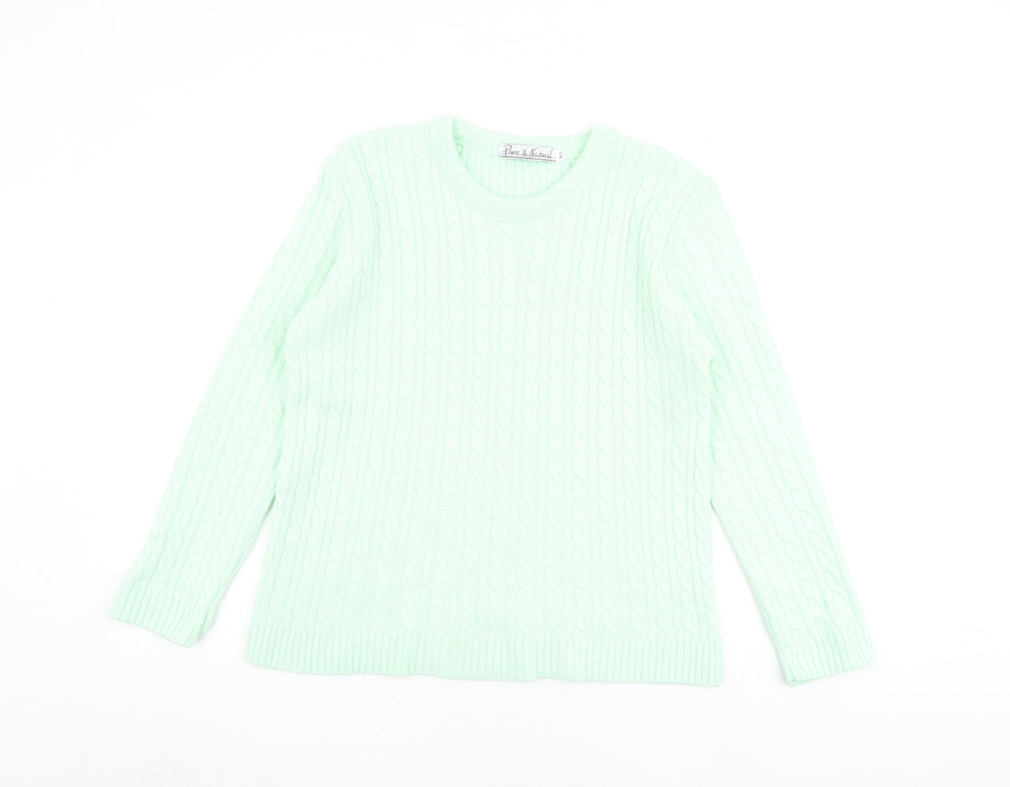 Pure & Natural Womens Green Round Neck Acrylic Pullover Jumper Size M - Size M-L