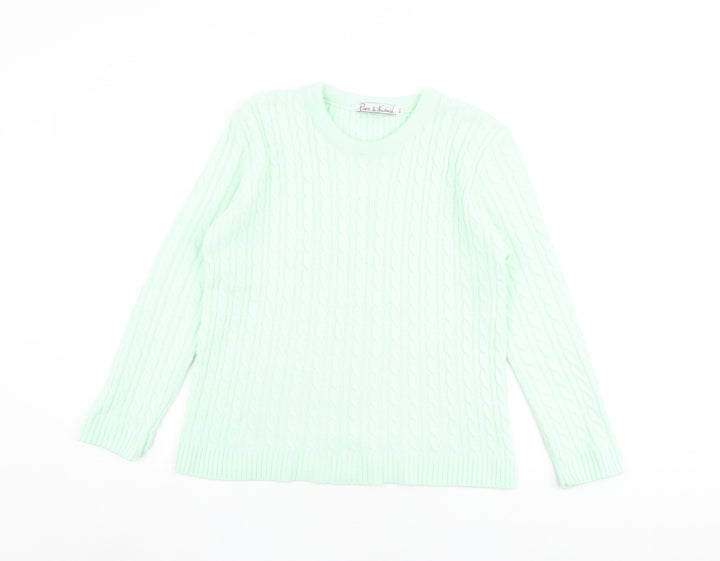 Pure & Natural Womens Green Round Neck Acrylic Pullover Jumper Size M - Size M-L