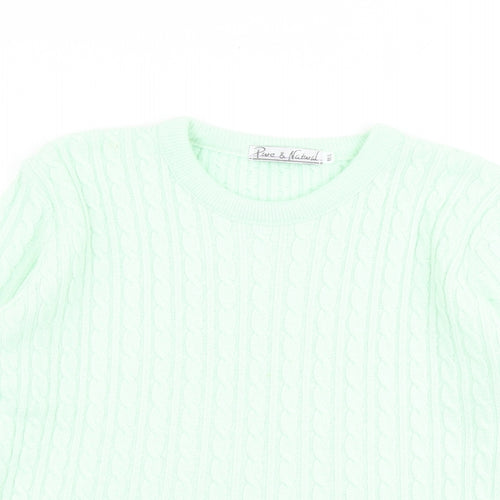 Pure & Natural Womens Green Round Neck Acrylic Pullover Jumper Size M - Size M-L