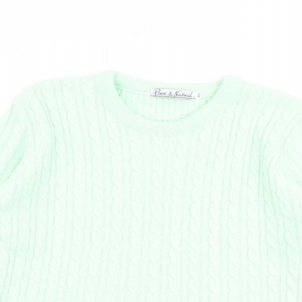 Pure & Natural Womens Green Round Neck Acrylic Pullover Jumper Size M - Size M-L