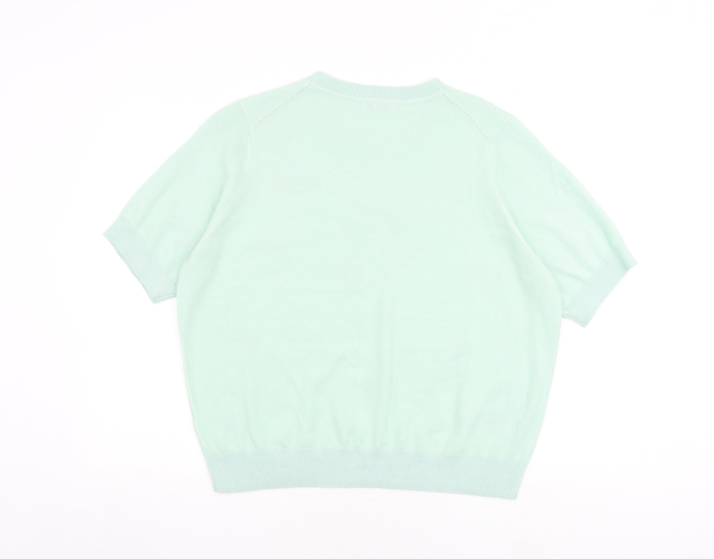 Classic Womens Green Crew Neck Floral Acrylic Pullover Jumper Size 20