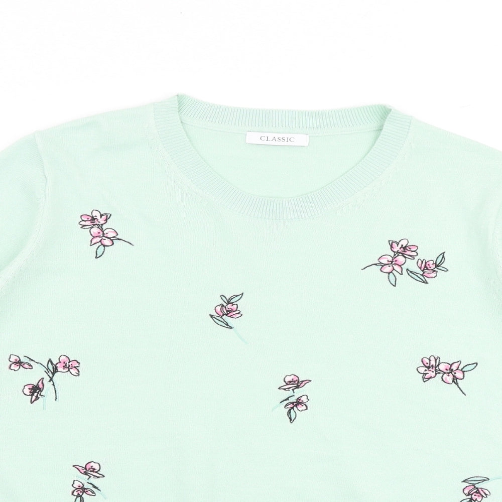 Classic Womens Green Crew Neck Floral Acrylic Pullover Jumper Size 20