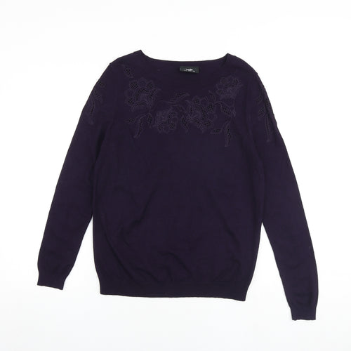 Wallis Womens Purple Boat Neck Viscose Pullover Jumper Size 12 - Floral Detail