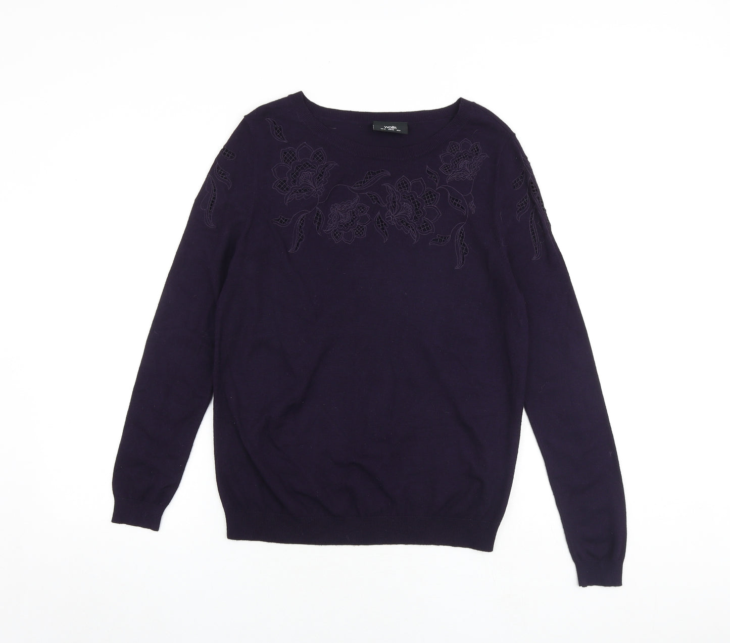 Wallis Womens Purple Boat Neck Viscose Pullover Jumper Size 12 - Floral Detail