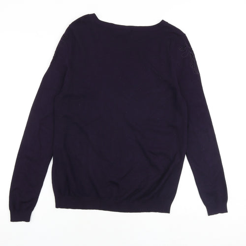 Wallis Womens Purple Boat Neck Viscose Pullover Jumper Size 12 - Floral Detail