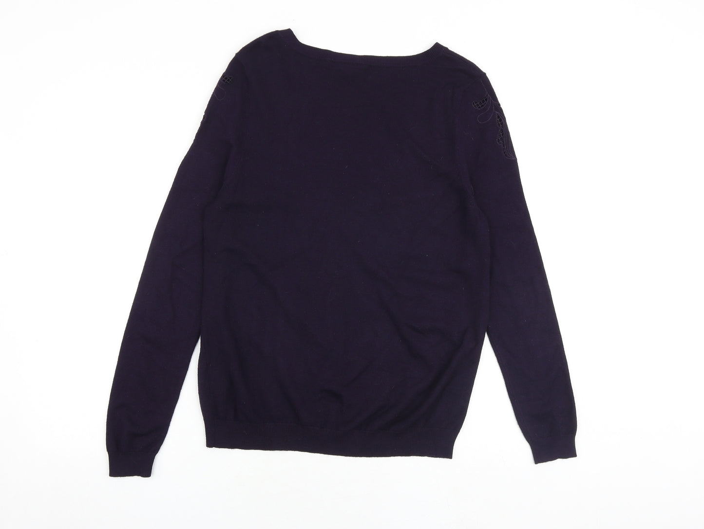 Wallis Womens Purple Boat Neck Viscose Pullover Jumper Size 12 - Floral Detail