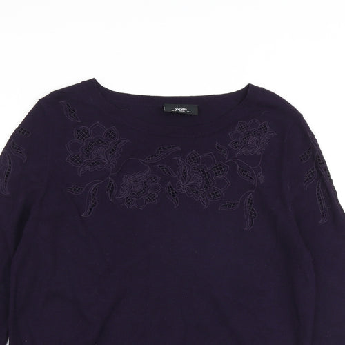Wallis Womens Purple Boat Neck Viscose Pullover Jumper Size 12 - Floral Detail
