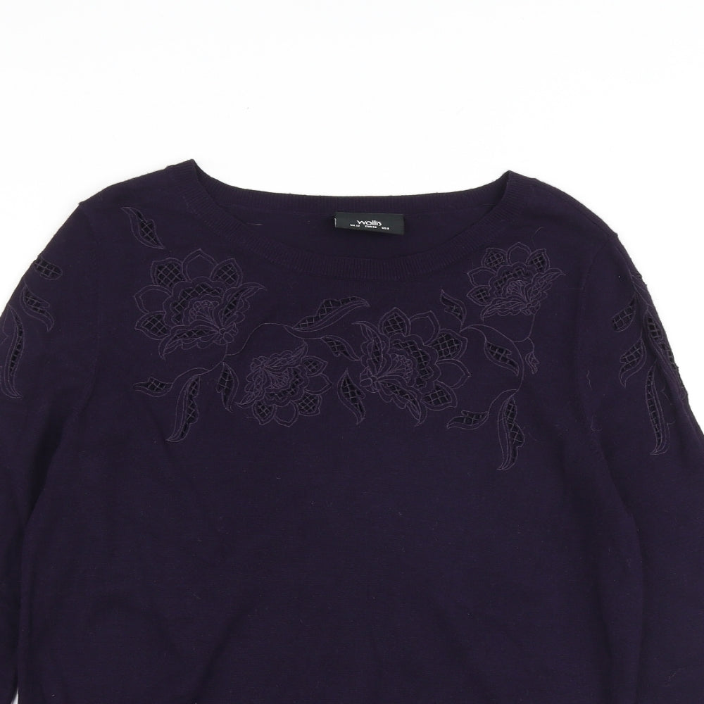 Wallis Womens Purple Boat Neck Viscose Pullover Jumper Size 12 - Floral Detail