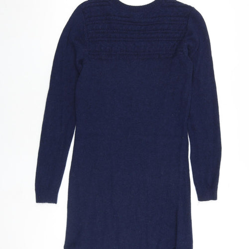 Fat Face Womens Blue Wool T-Shirt Dress Size 10 Round Neck Pullover