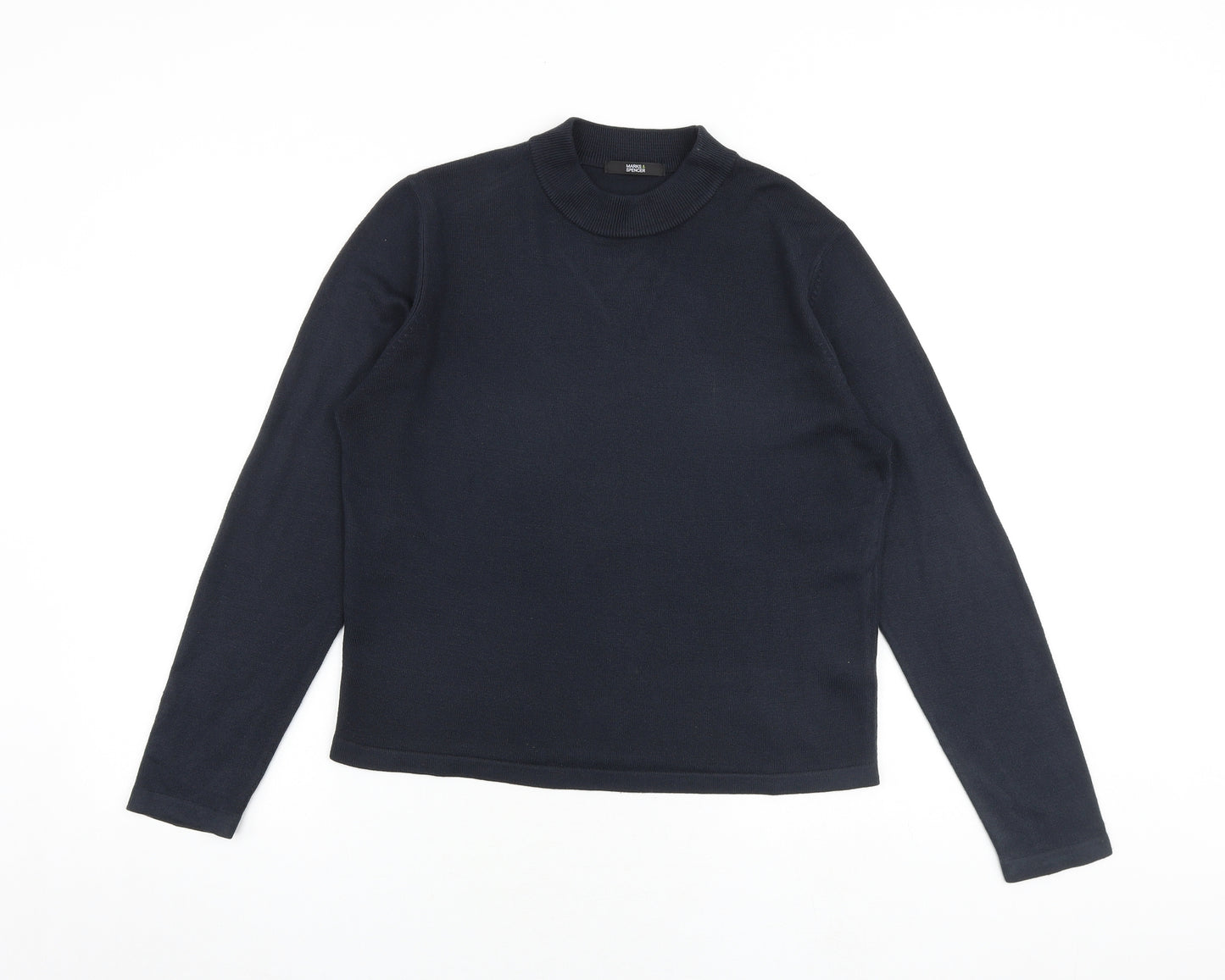 Marks and Spencer Womens Blue Mock Neck Acrylic Pullover Jumper Size 14