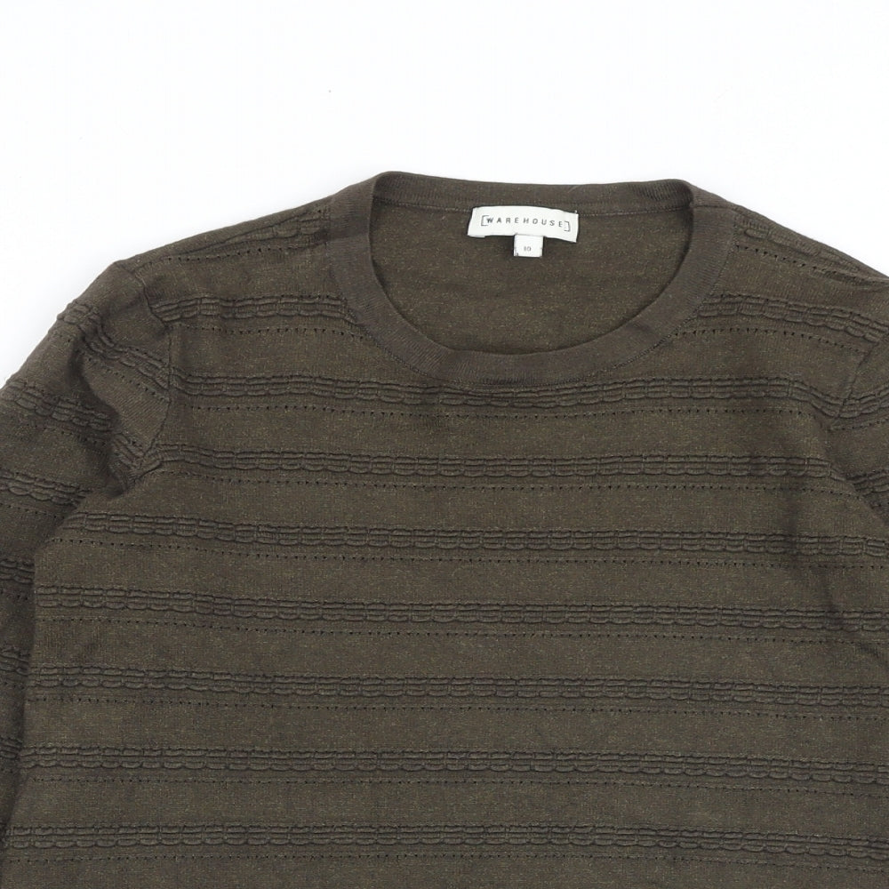 Warehouse Womens Green Crew Neck Viscose Pullover Jumper Size 10 - Textured