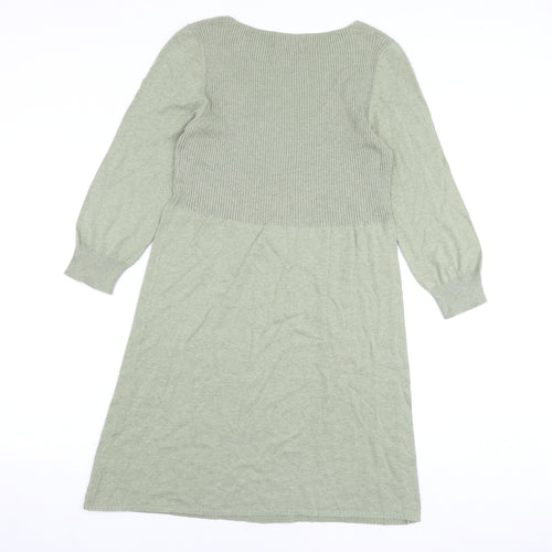 Toast Womens Green 100% Cotton Jumper Dress Size 12 V-Neck Pullover