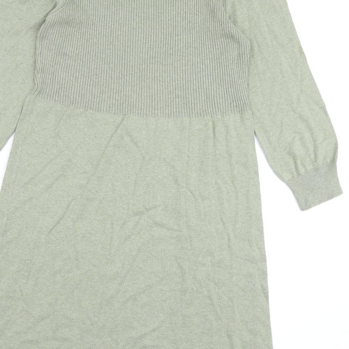 Toast Womens Green 100% Cotton Jumper Dress Size 12 V-Neck Pullover