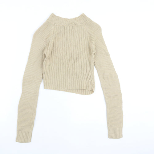 PRETTYLITTLETHING Womens Beige Round Neck Acrylic Pullover Jumper Size 6