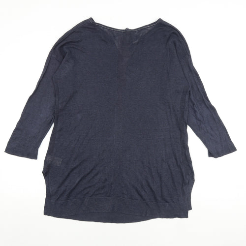 White Stuff Womens Blue Boat Neck 100% Cotton Pullover Jumper Size 16 - Embellished Neckline