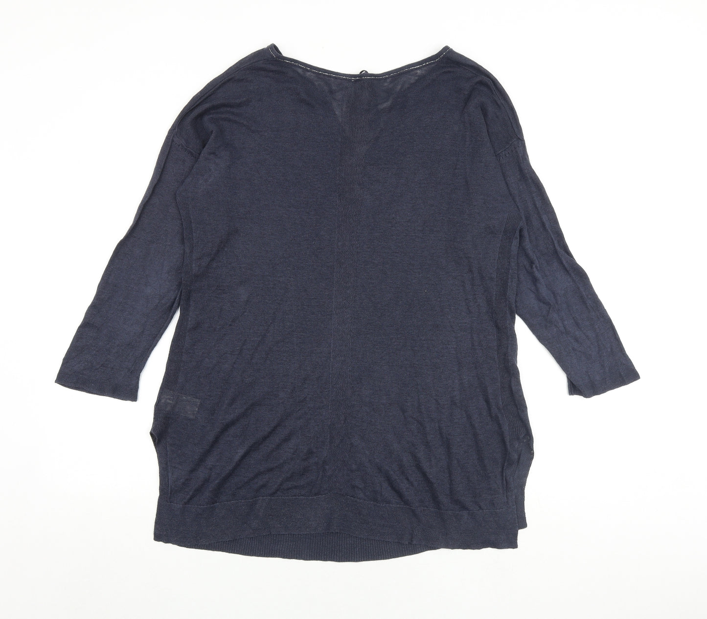 White Stuff Womens Blue Boat Neck 100% Cotton Pullover Jumper Size 16 - Embellished Neckline