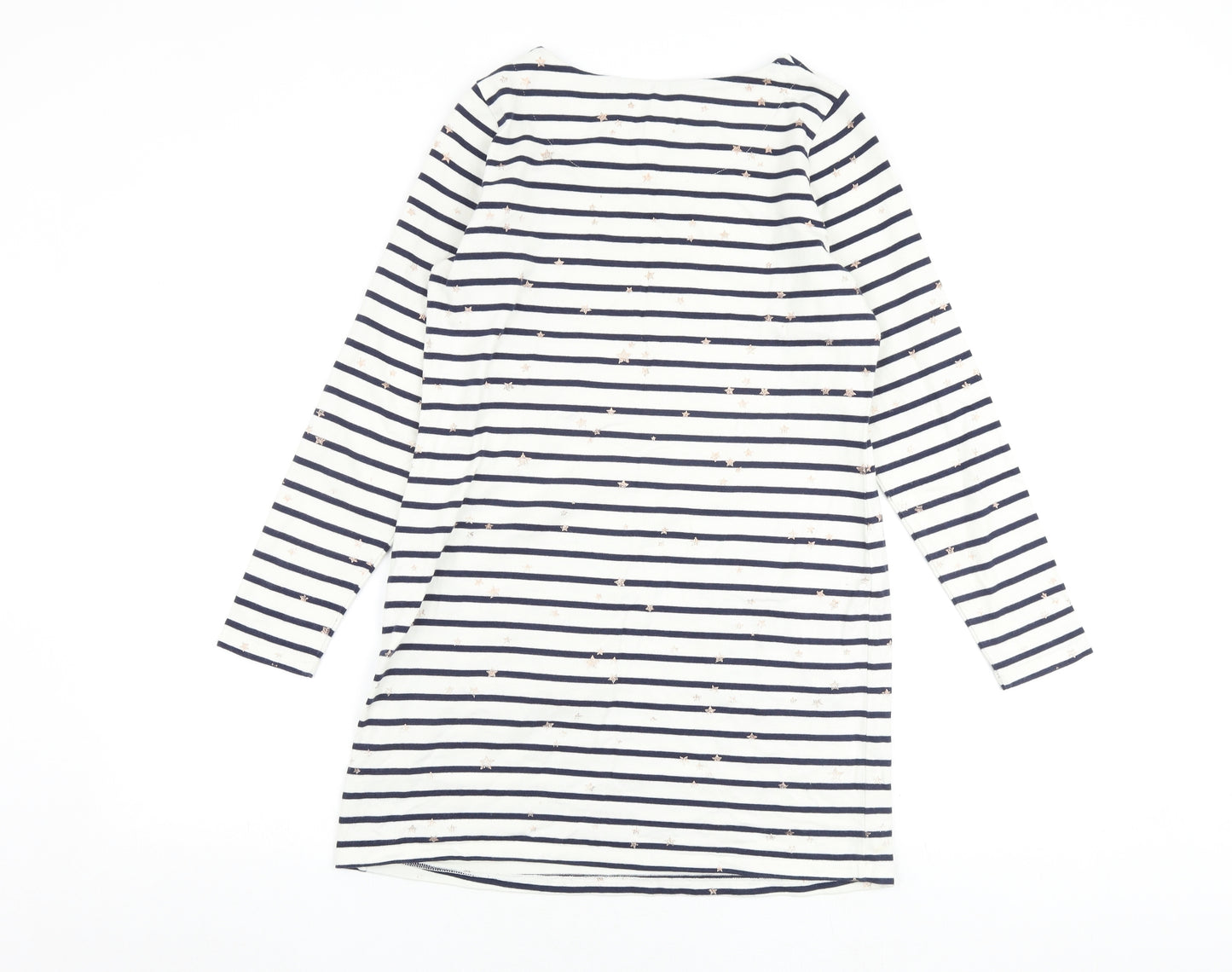 Joules Womens White Striped 100% Cotton T-Shirt Dress Size 12 Boat Neck Pullover - Star Print