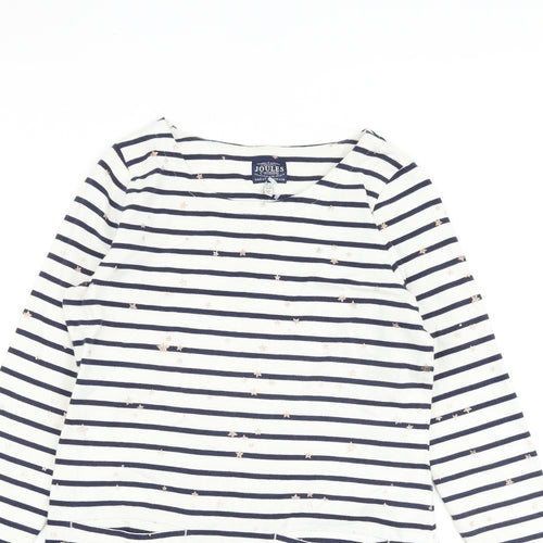 Joules Womens White Striped 100% Cotton T-Shirt Dress Size 12 Boat Neck Pullover - Star Print