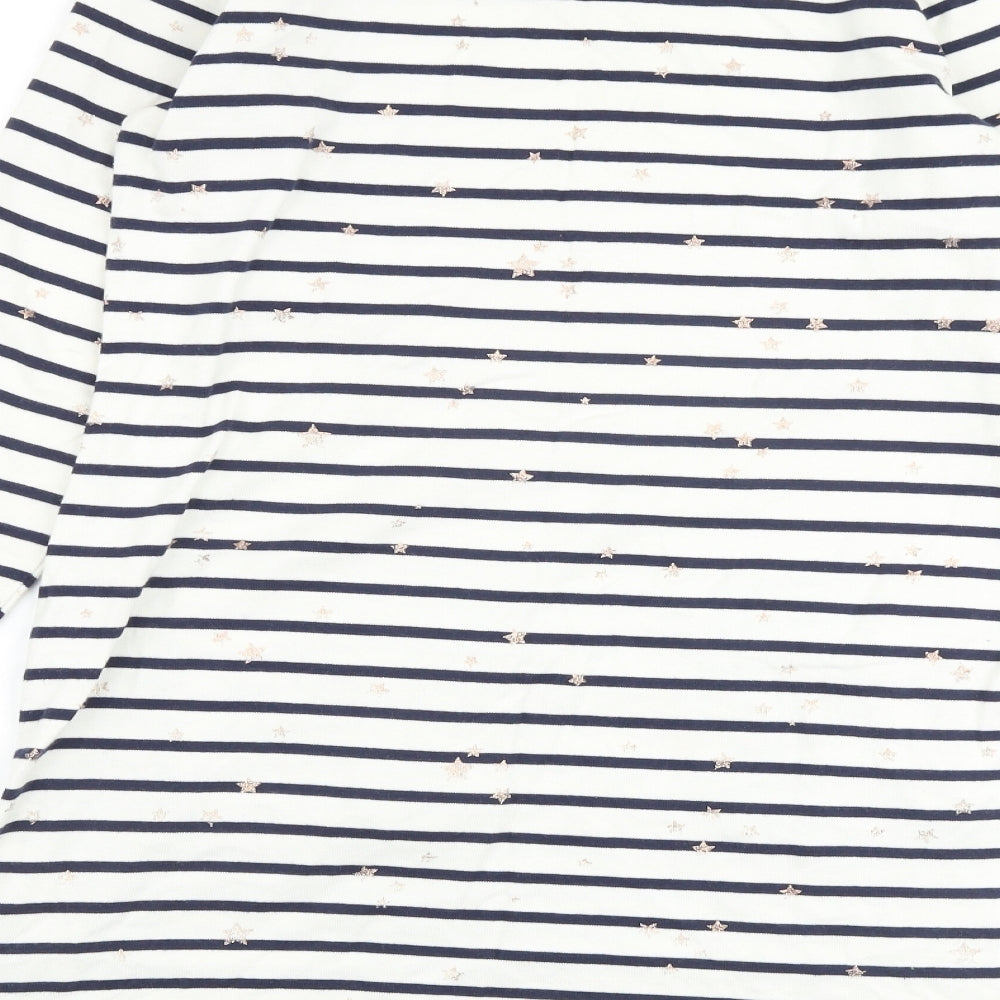 Joules Womens White Striped 100% Cotton T-Shirt Dress Size 12 Boat Neck Pullover - Star Print