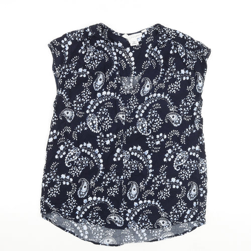 H&M Womens Blue Paisley Viscose Basic Blouse Size 8 V-Neck