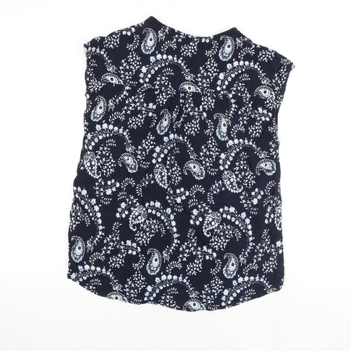 H&M Womens Blue Paisley Viscose Basic Blouse Size 8 V-Neck