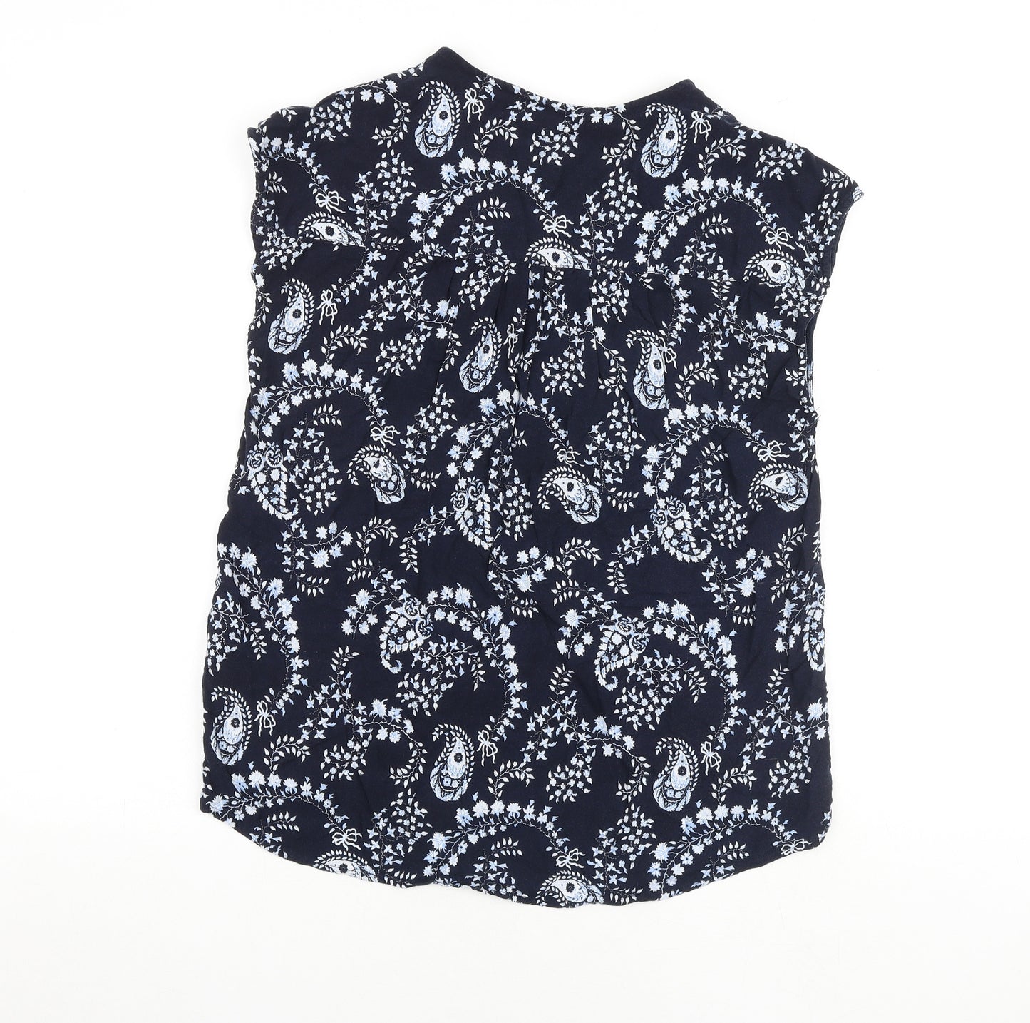 H&M Womens Blue Paisley Viscose Basic Blouse Size 8 V-Neck