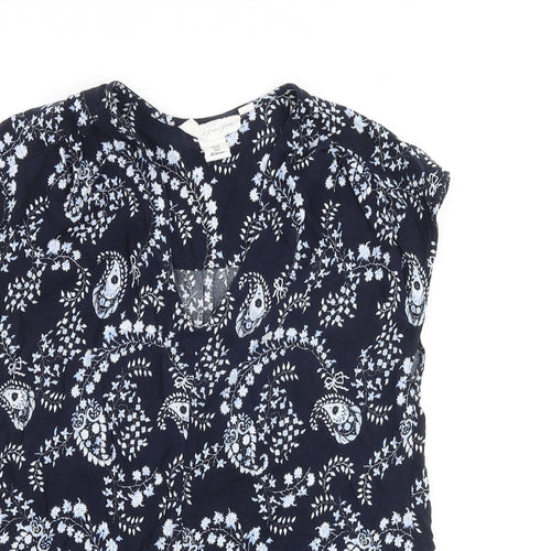 H&M Womens Blue Paisley Viscose Basic Blouse Size 8 V-Neck