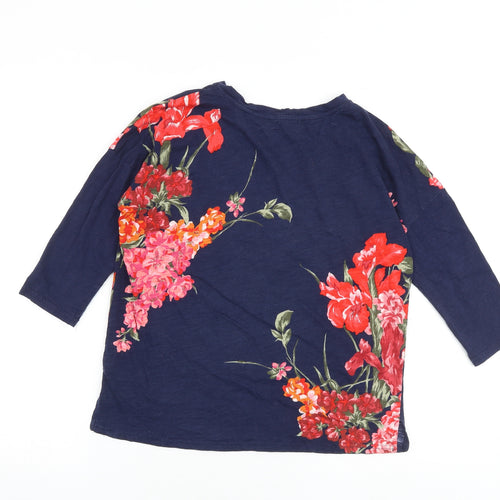 Oasis Womens Blue Floral 100% Cotton Basic T-Shirt Size XS Crew Neck