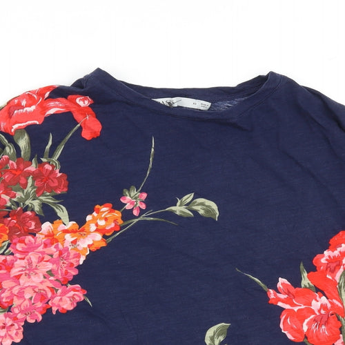 Oasis Womens Blue Floral 100% Cotton Basic T-Shirt Size XS Crew Neck