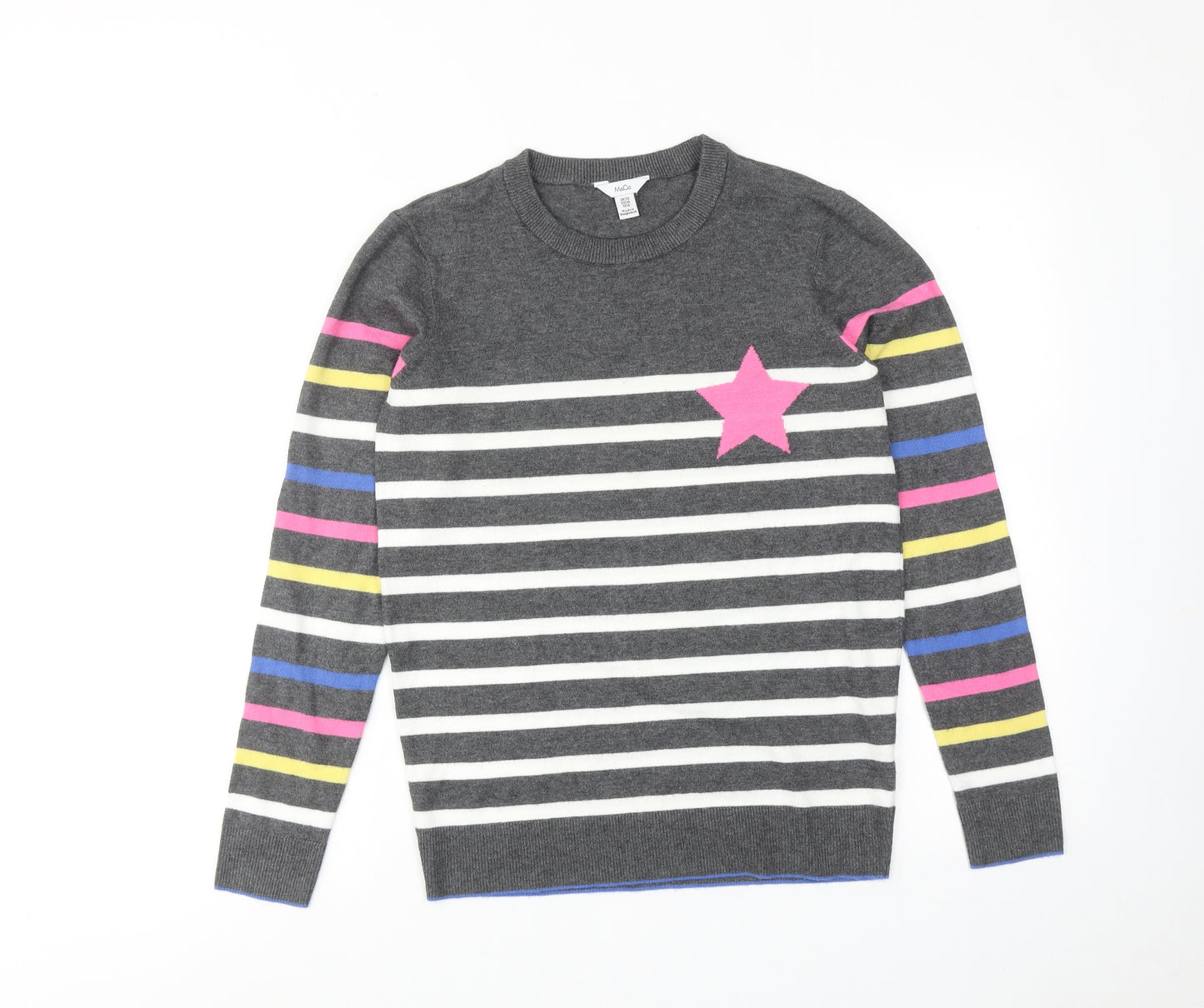 M&Co Womens Multicoloured Round Neck Striped Viscose Pullover Jumper Size 10