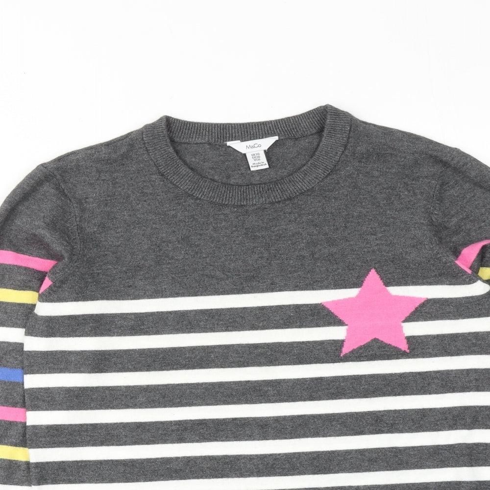 M&Co Womens Multicoloured Round Neck Striped Viscose Pullover Jumper Size 10