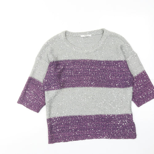 Klass Womens Purple Round Neck Cotton Pullover Jumper Size M - Colourblock
