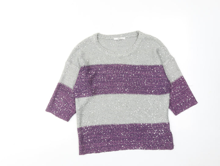 Klass Womens Purple Round Neck Cotton Pullover Jumper Size M - Colourblock