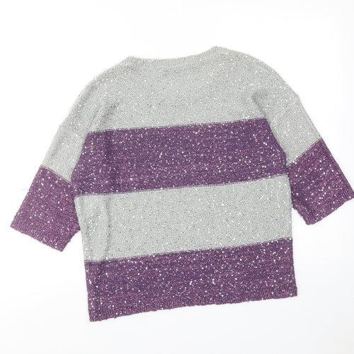 Klass Womens Purple Round Neck Cotton Pullover Jumper Size M - Colourblock