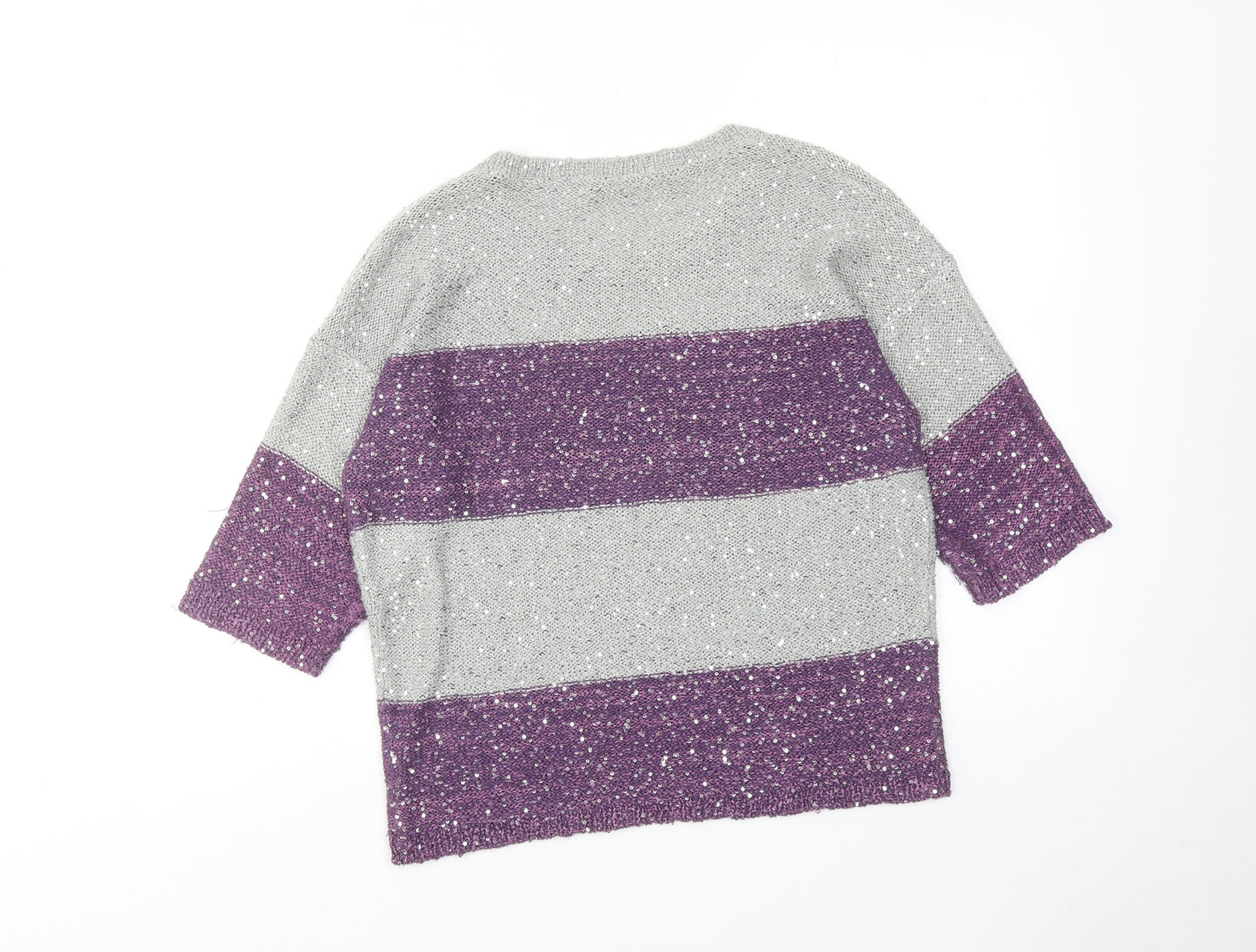 Klass Womens Purple Round Neck Cotton Pullover Jumper Size M - Colourblock