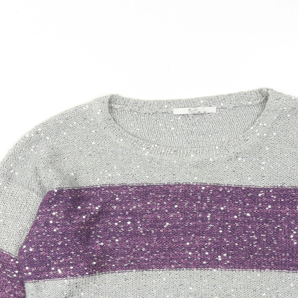 Klass Womens Purple Round Neck Cotton Pullover Jumper Size M - Colourblock