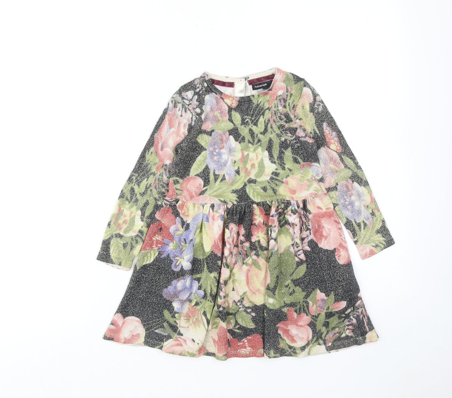 Autograph Womens Green Floral Viscose A-Line Size 20 Round Neck Button