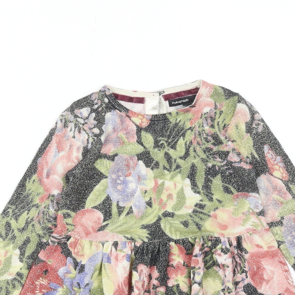 Autograph Womens Green Floral Viscose A-Line Size 20 Round Neck Button