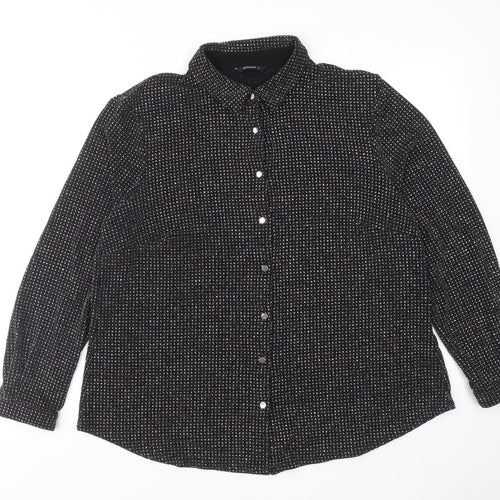 Roman Womens Black Geometric Polyamide Basic Button-Up Size 16 Collared