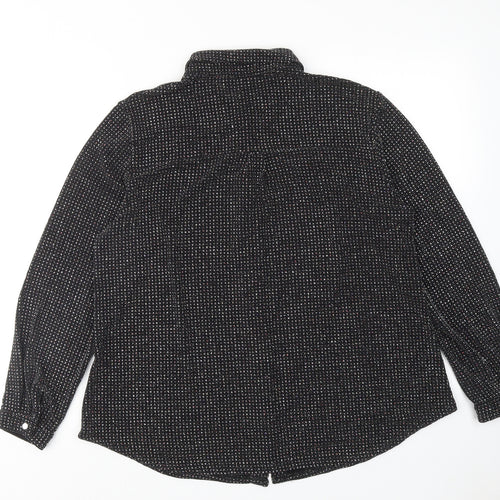 Roman Womens Black Geometric Polyamide Basic Button-Up Size 16 Collared