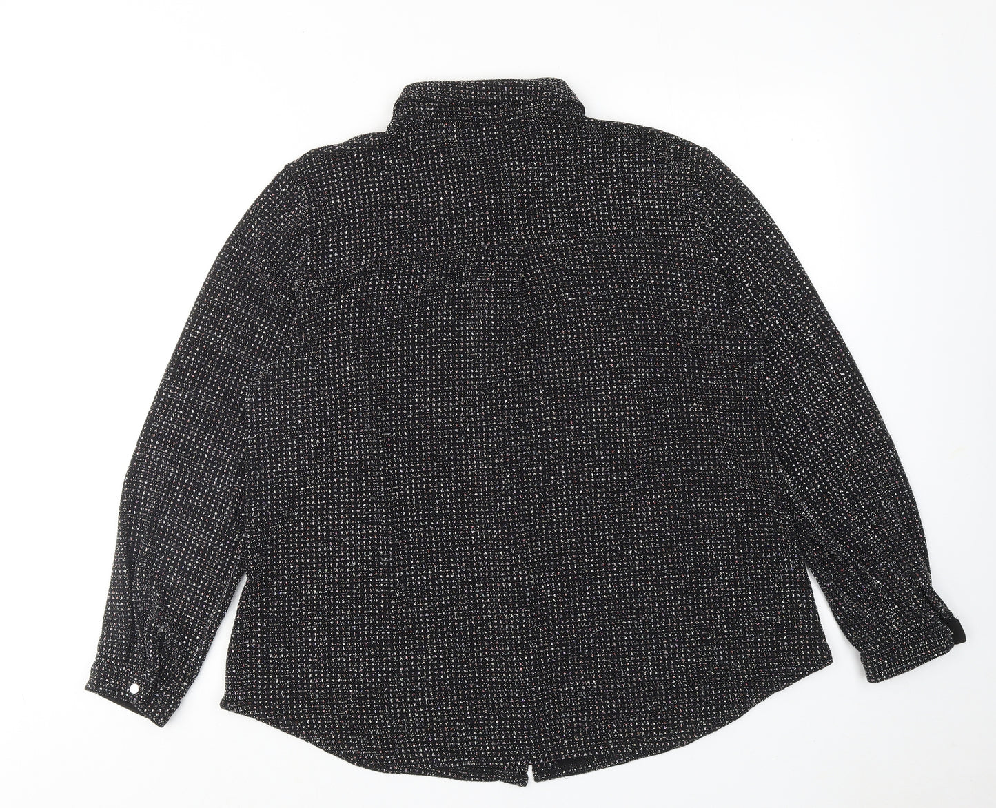 Roman Womens Black Geometric Polyamide Basic Button-Up Size 16 Collared