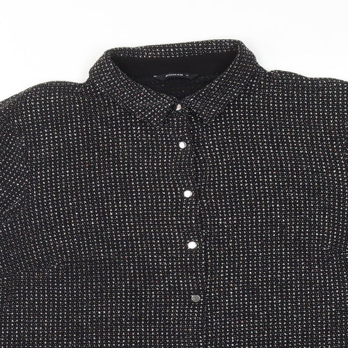 Roman Womens Black Geometric Polyamide Basic Button-Up Size 16 Collared