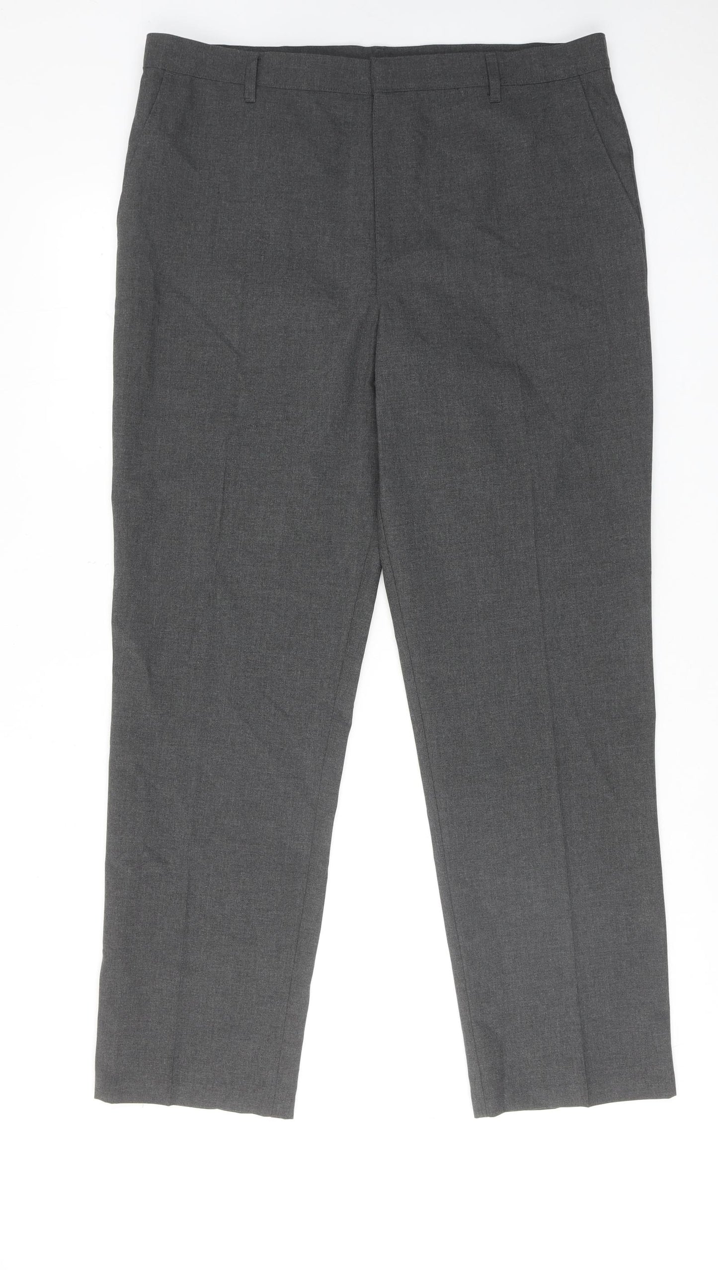 Marks and Spencer Mens Grey Polyester Dress Pants Trousers Size 36 in L30 in Regular Hook & Eye