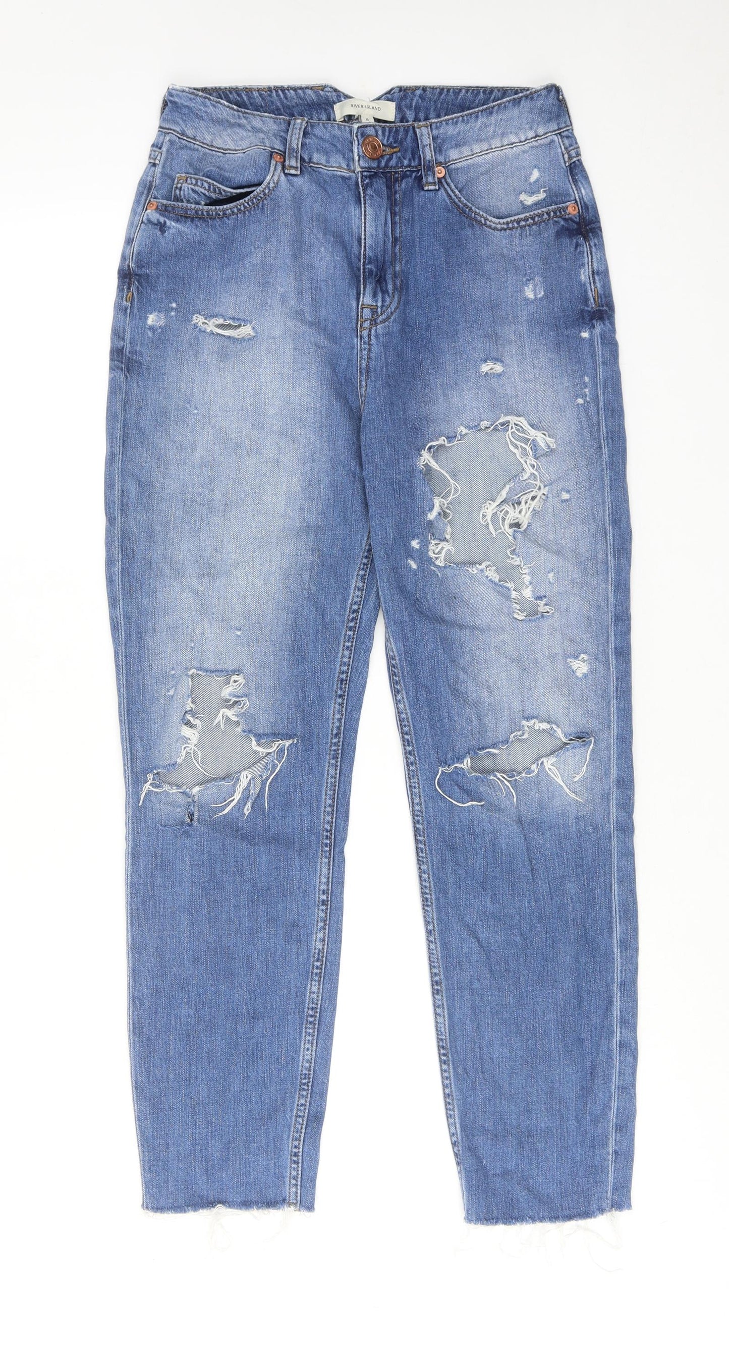River Island Womens Blue Cotton Tapered Jeans Size 8 Regular Zip