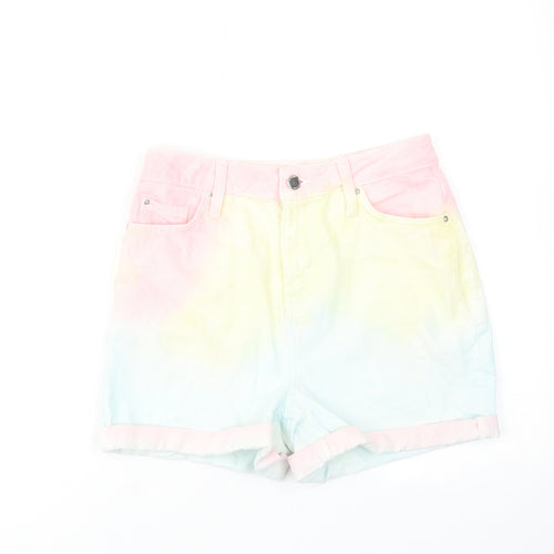 Denim & Co. Womens Multicoloured Geometric Cotton Mom Shorts Size 6 Regular Zip - Tie dye effect