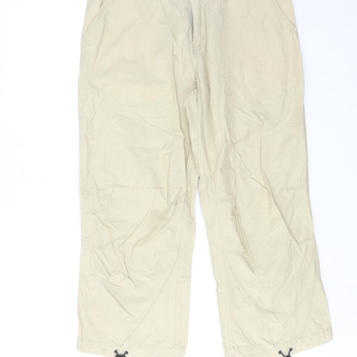 Marwin Womens Beige Cotton Trousers Size S Regular Zip - Drawstring Hem