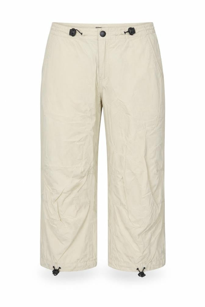 Front view of Marwin women’s beige cotton trousers, size S, regular zip - drawstring hem